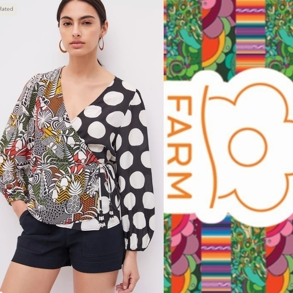 anthropologie farm Rio tropical print wrap top - Picture 1 of 10